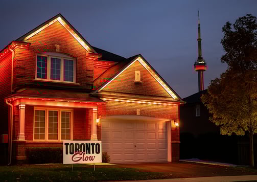 Toronto home illuminated with permanent outdoor Celebright lights installed by Toronto Glow