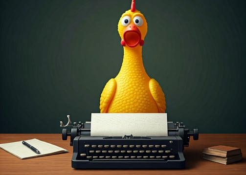 Rubber Chicken Writing on a type writer