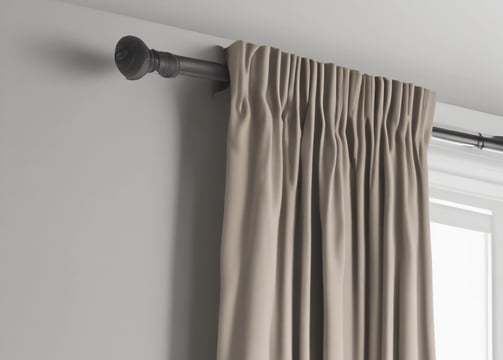 a curtain rod with a curtain rod and a curtain