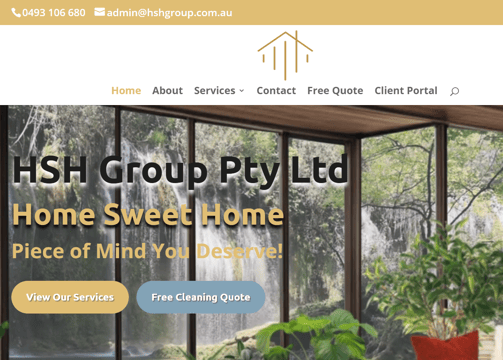 Home website page for a multi level business organisation called HSH Group Pty Ltd