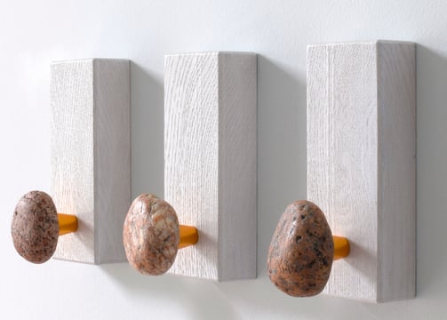 3 pcs Stone Hangers, Coat Rack with natural Beach stones, Rock towel hangers, Towel hooks