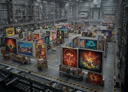 art gallery in a spaceport hangar