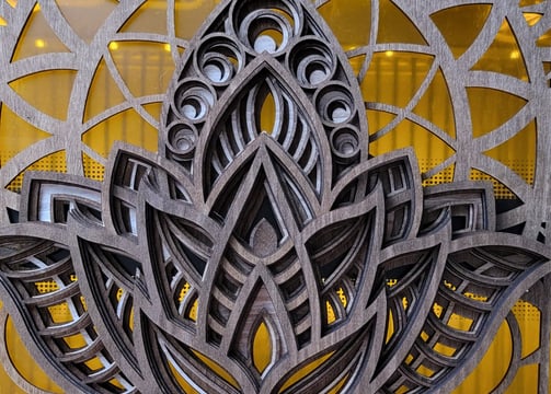 layered wood lotus wall hanging