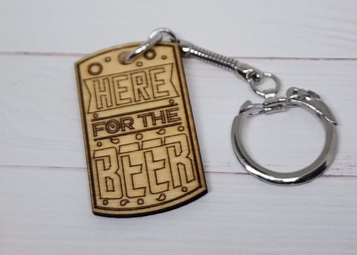 Here for the beer wood keychain