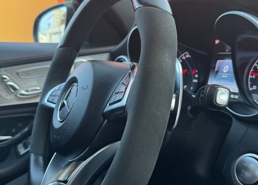 a steering wheel of a car 