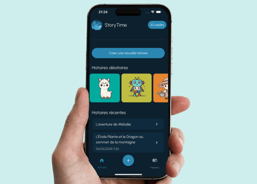 Screenshot d'une application de génération d'histoires pour enfants