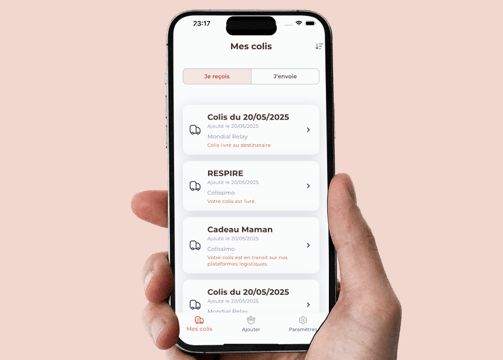 Screenshot d'une application de suivi de colis