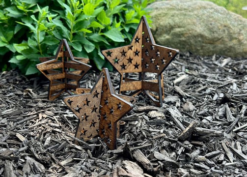 laser cut and engraved slatted star flag decorations