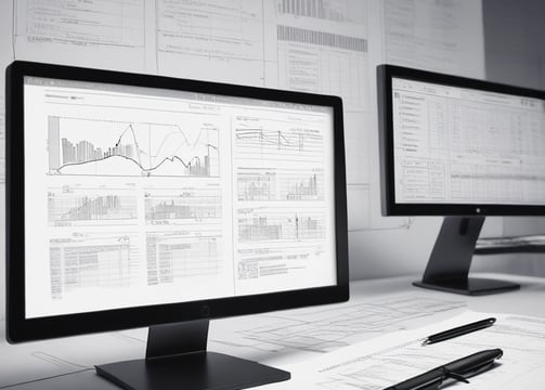 A person is working on a laptop at a table, focusing on a software interface displayed on the screen. The interface appears technical or related to programming and data flow. The setting seems to be a modern indoor office or study area with a window in the background.