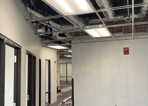 Newly constructed commercial office building with high-quality materials and finishes