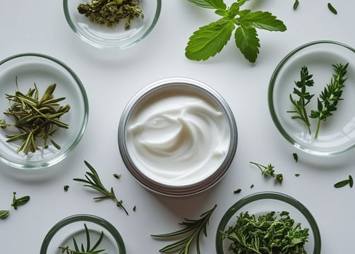 a variety of herbs and herbs in a circle a cream for eczema and smooth skin