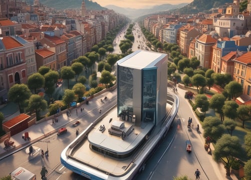 A large outdoor advertisement on the side of a building promoting travel to Spain by Emirates. The focus of the advertisement is on flamenco, symbolized by a vivid image of a traditional flamenco dress in yellow and red colors. Above the advertisement, there is another ad for a McCafé, indicating its location at 267 Queen St.