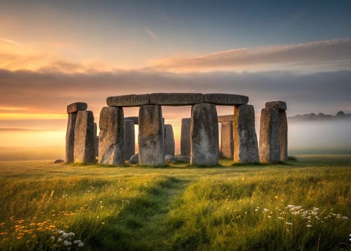 Sunrise over Stonehenge highlighting the ancient stones.