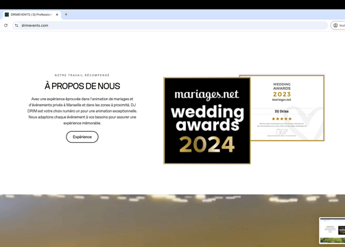 a website page with a picture of a wedding ceremony