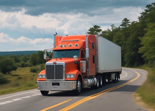 A red delivery truck is moving at high speed under an overpass on a wet road. The motion blur suggests fast movement, and the reflections on the pavement indicate recent rainfall. The truck has the word 'FORWARDERS' written on its side.