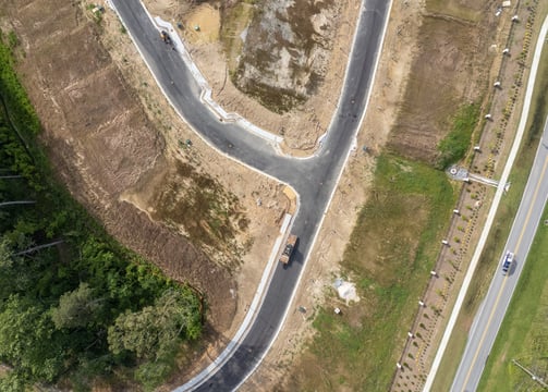 Top down progress shot of new homes site