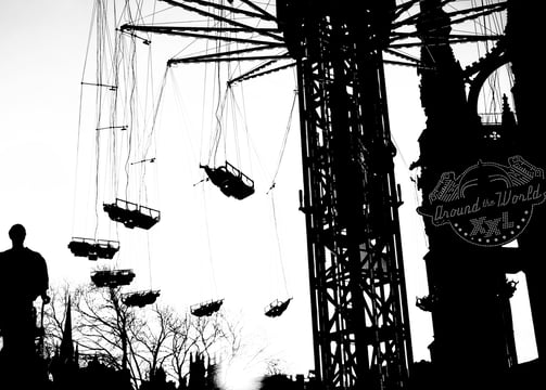 A fairground ride at the Christmas Market, by The Scott Monument, Wast Princes Street Gardens, Edinburgh