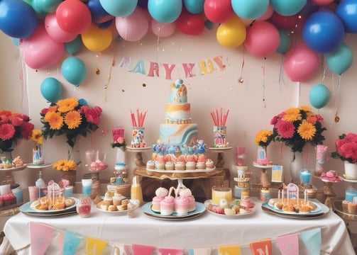 An elegantly decorated event hall with neatly arranged round tables covered in pastel-colored tablecloths and white chairs. A red carpet leads down the center aisle. The space is well-lit with chandeliers and spotlights, and floral centerpieces adorn each table.