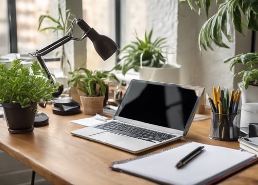 Office desktop by window
