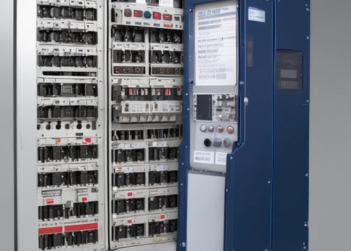 A gray industrial electronic device with multiple ports on the top and a black panel on the front labeled 'Mitsubishi' and 'FX3G-24M'. The unit has a rectangular shape with various connectors exposed, indicating its use for automation or control purposes.