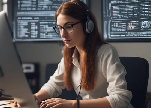 chica estudiando software en una computadora