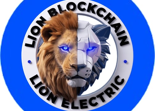 a lion head with a lion head in the middle of a circular blue circle