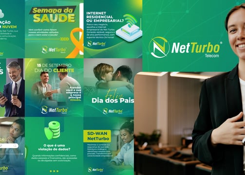 Posts institucionais da Net Turbo sobre conectividade e segurança digital