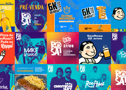 Campanhas vibrantes da Seo Rosa com destaque para eventos e pratos
