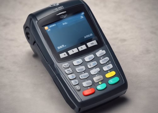 A hand holds a smartphone displaying the Shopify website, focusing on a page about payment processing. Text about Simple Payments and Shopify Payments is visible along with some graphical elements like a chair and a desk lamp.