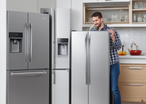 Rows of industrial air conditioning units are arranged on a rooftop, each featuring large fans housed in square metal enclosures. The units are aligned in a grid pattern, set against a background of a fenced area with an expansive flat surface.