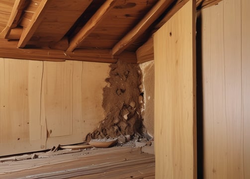 A partially constructed brick wall with layers of insulation boards attached to it. The insulation boards are marked with the brand 'Kingspan Kooltherm.' The bottom half of the wall is complete, while the top half is still under construction. The ground is covered in debris from the construction process.