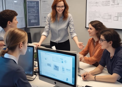 A woman teaching a group of students