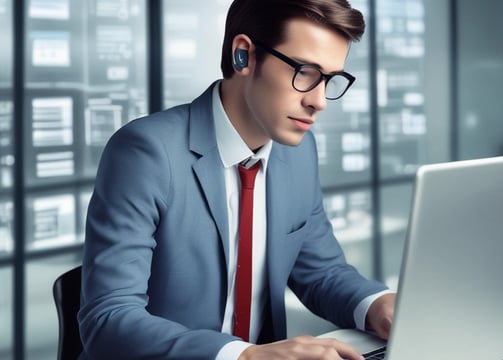 Two people in lab coats collaborate in an office setting. One is seated and pointing at a computer screen displaying medical images, while the other stands nearby holding a tablet. Large windows reveal a view of greenery outside, creating a bright and professional environment.