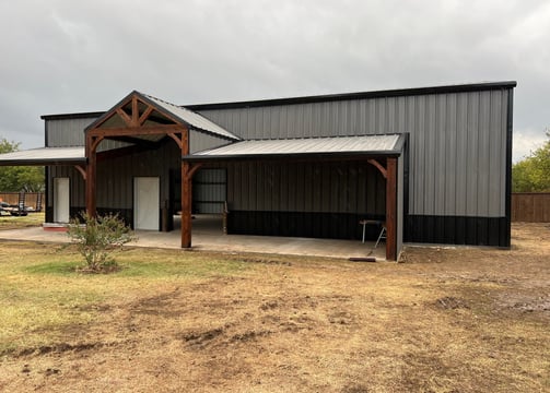 Metal Shed with Small Patio