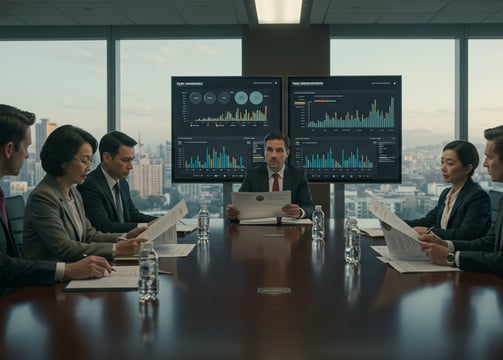 a group of business people sitting around a conference table