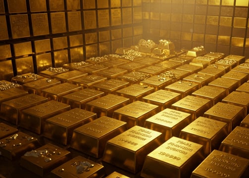a room with a lot of gold bars and some gold bars