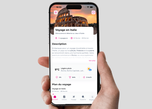 Screenshot d'une application de carnet de voyage