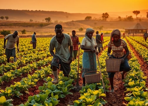 a group of people standing in a field