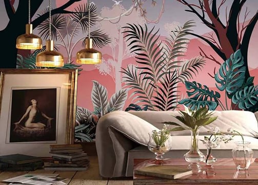 a living room with a couch and a table