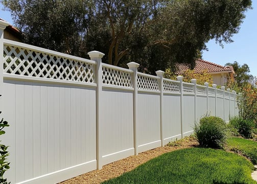 a vinyl fence with a lattice design on top