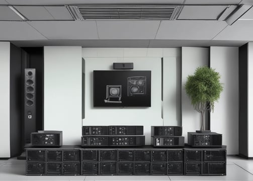 A person wearing a white mask is interacting with a network server, handling blue cables. The setup is illuminated with blue lights, suggesting a technological environment.