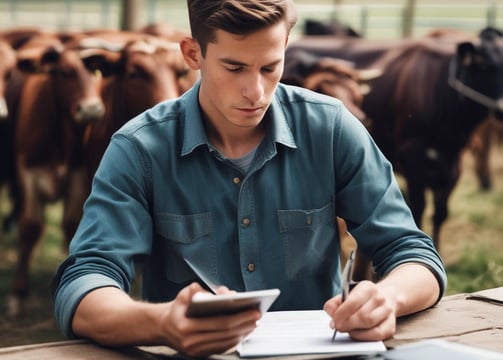 An aerial view of a lush, green agricultural field situated on a hillside, with rows of crops and several palm trees scattered throughout. In the distance, there is a dense forested area and hints of a city skyline under a clear blue sky. A small building or shed is visible near the crops.