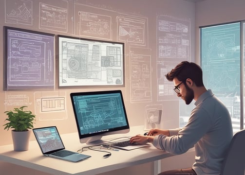 man sitting on chair wearing gray crew-neck long-sleeved shirt using Apple Magic Keyboard