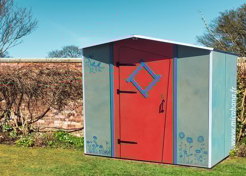 abri de jardin en ossature bois original et coloré facile à installer