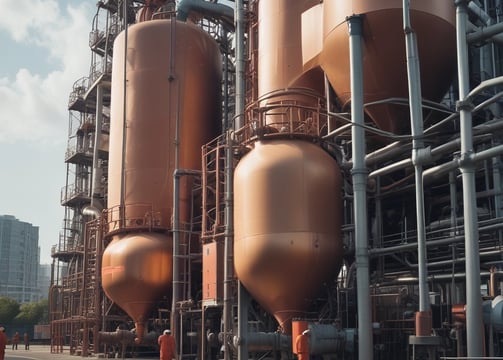 A row of large blue barrels is neatly aligned on wooden pallets. Each barrel prominently features the word 'MANNOL' in bright yellow, with additional white graphics. The scene suggests an industrial or warehouse setting with stacked tires visible in the background.