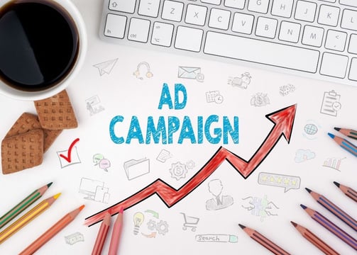 a red graphic with a up arrow
