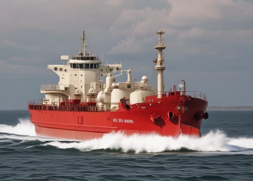 picture of a red 1950 oil tanker