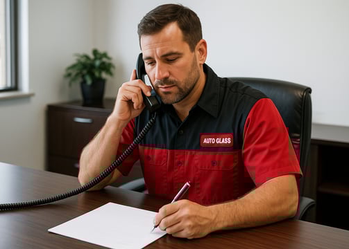 Service tech processing an insurance claim.