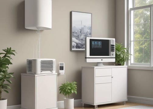 A white Amazon device, possibly a smart speaker, is positioned in the center with a soft focus on colorful LED strip lights forming an arch around it. The LED lights display a gradient of colors including purple, pink, blue, and green.
