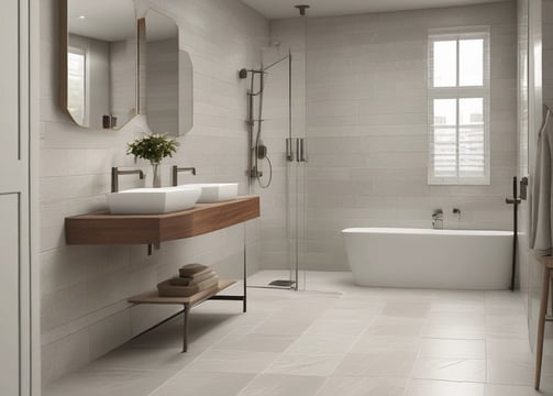 Detailed blue and white patterned tiles are adorning a wall, featuring intricate designs next to a section of exposed beige stone. A vertical metal pipe runs along the left side of the wall. Adjacent sections of the wall feature orange tiles, creating a contrast with the patterned tiles.